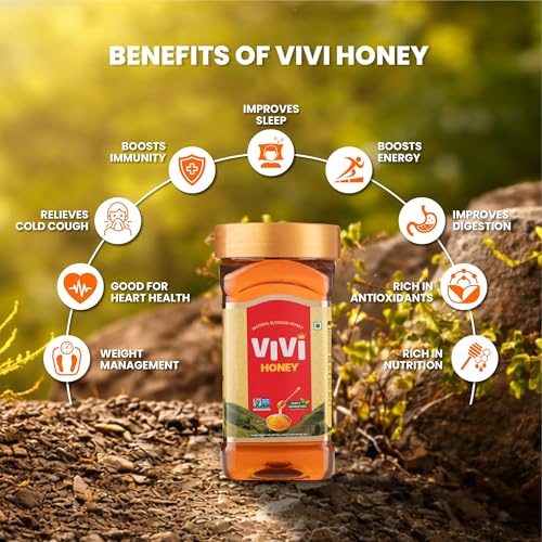 Image of VIVI Natural Honey - 500g | 100% Pure Honey | No Sugar Adulteration | Naturally Rich in Anti-Oxidants | Non-GMO Project Verified | Globally Certified (Pack of 3)