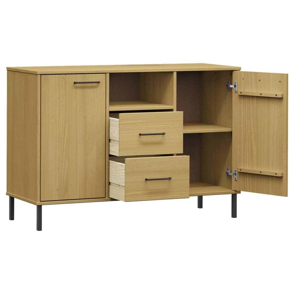 Aparador industrial de madera maciza con patas de metal, color marrón Oslo, 113 x 40 x 77 cm, para salón, cocina, pasillo