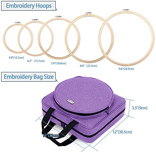 Image of LoDrid Embroidery Kit, Embroidery Project Bag with Embroidery Kit, Portable Craft Carry Case with Starter Kit, Embroidery Supplies Storage Bag and Cross Stitch Kits for Beginner, Adults, Purple