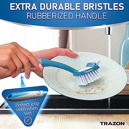 Image of Dish Brush Set of 5 with Convenient Holder, Bottle Water Brush, Dish Scrub Brush, Scrubber Brush and Straw Brush - Kitchen Scrub Brushes Non Slip Long Handle for Sink Dishes Cup Pot