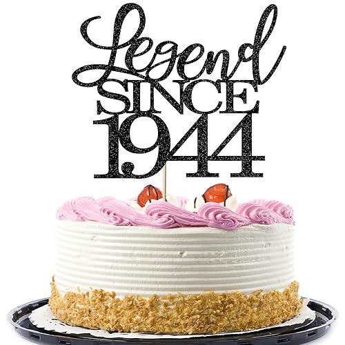 Migeaks Legend Since 1944 Cake Topper 81th Birthday Happy Birthday Cake Topper Men and Women Cheer 81 Years Old Handmade Black Glitter Cake Decoration (1944)