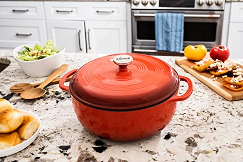 Lodge 7.5 Quart Enameled Cast Iron Dutch Oven with Lid – Dual Handles – Oven Safe up to 500° F or on Stovetop - Use to Marinate, Cook, Bake, Refrigerate and Serve – Poppy - Image 6
