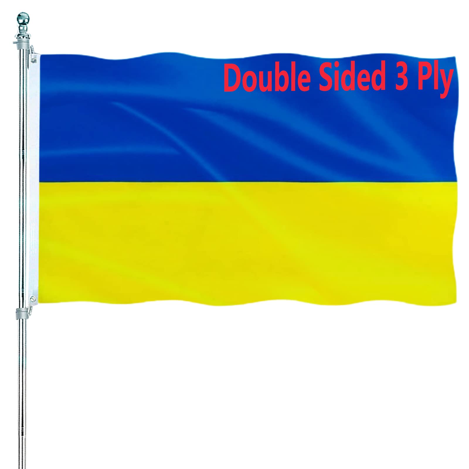 Ukrainian Flag 2x3 Outdoor Indoor Double Sided Heavy Duty 3 Ply 200D Polyester and Durable Canvas Header with 2 Brass Grommets