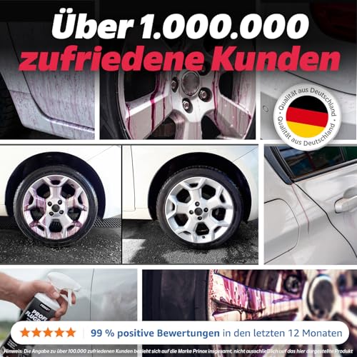 Prinox Profi Flugrostentferner Spray 550ml - Entfernt hartnäckigen Flugrost & Industriestaub - Lackreiniger für Autolack & Felgen mit hoher Reinigungsleistung zum Entfernen von Flugrost