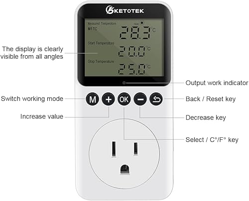 Miniatura 2 de KETOTEK Controlador digital de temperatura de salida de día y noche, termostato, enchufe de calefacción, controlador de temperatura de enfriamiento