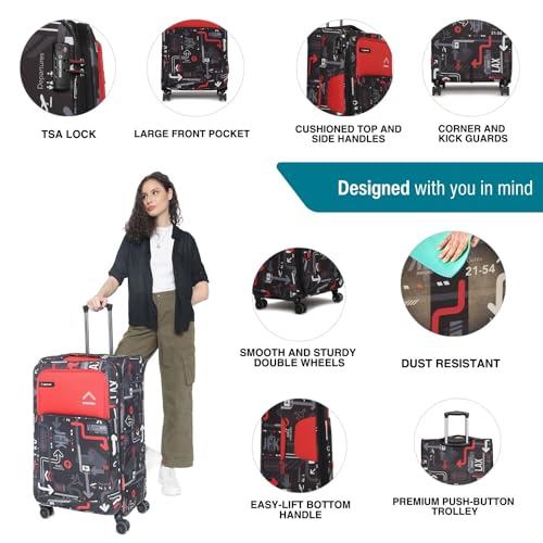 Image of uppercase Polyester Spinner JFK Plus 10100EST1RED Large Check-in Eco Soft Trolley Bag, Dust Resistant Luggage Made of Sustainable Material,8 Wheel with TSA Lock,Travel Suitcase for Unisex (Red),77 Cm