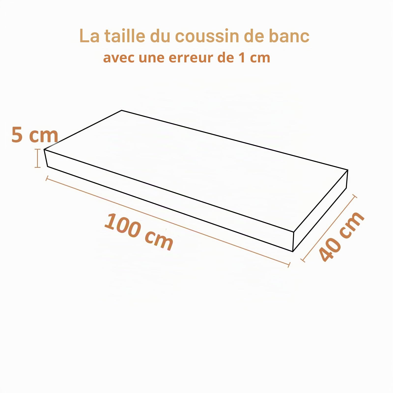 Coussin de banc en lin 100x40x5 cm, coussins d'assise d'intérieur renforcés et respirants, coussin de banc haute densité avec dessous antidérapant, coussin d'intérieur pour baie vitrée(chamel)