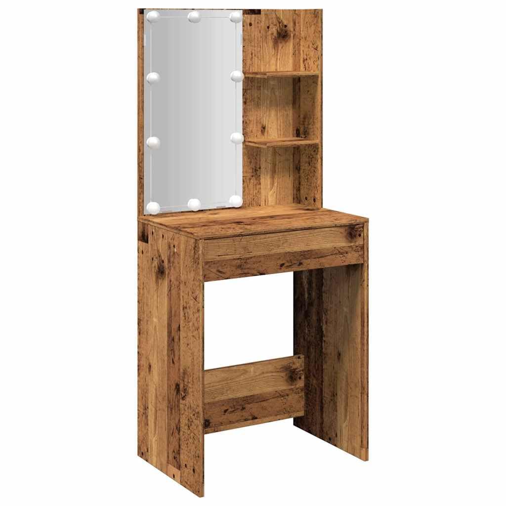 vidaXL Tocador con Luces LED Madera Envejecida 60x40x140 cm, Mesa tocador, tocador de Maquillaje, Muebles de vestidor, Mesa de Maquillaje