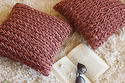 Image of Monstera Hut Corded Wavy Suede Rusty Pink Cushion Cover Pack of 2, (Cushion Cover 16x16inch) (40.6 x 40.6 cm)
