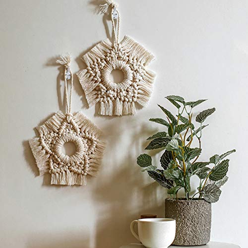 JOXJOZ Handmade Macrame Coasters, Cotton Rope Braided Placemats,Table Hot Pads Mats Heat Resistant for Office Home Kitchen Mugs and Cups,Star Wall Hanging Home Ornament Craft Gift (Beige-Star)