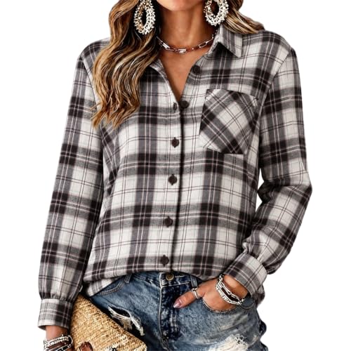 Fall Button Down Shirt Women Long Sleeves Lounge Collared Checkered Shirt - image 1