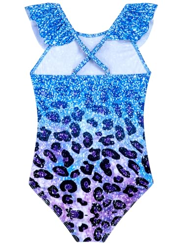 Image of XiaoMoSha Girls Swimsuits Ruffled Round Neck One Piece Bathing Suits Quick Dry UPF 50+ Summer Hawaii Swimwear for Kids 3-10T
