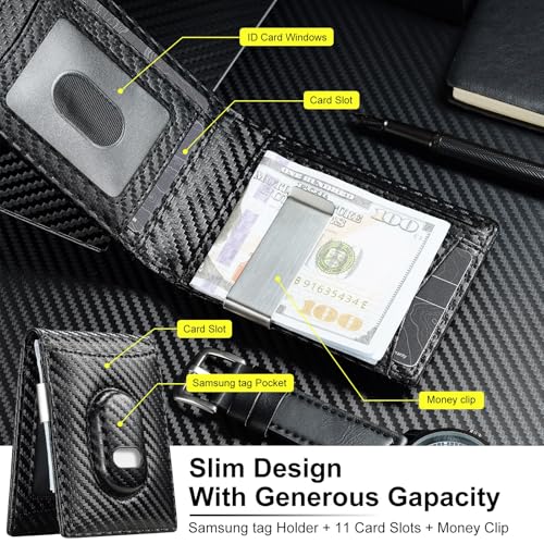 furid Mens Wallet for Samsung Galaxy SmartTag2: Slim Minimalist Wallet Compatible with Samsung Tracker Tag - RFID Blocking Bifold Leather Wallet with Money Clip2