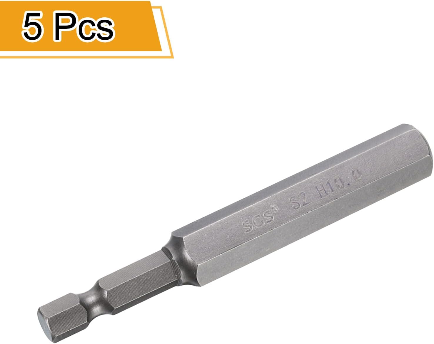 HARFINGTON 5pcs H10.0 Hex Head Drill Bit Wrench 10mm Metric Flat Tip 1/4" Hex Shank 80mm (3.15") Long Magnetic Hexagonal Screw Driver Socket Industrial Screwdriver Power Bits