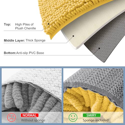 Smiry Luxury Chenille Toilet Rugs U-Shaped 20x20, Soft Absorbent Non-Slip Contour Bathroom Rugs for Toilet, Machine Washable Contoured Bath Mats, Yellow