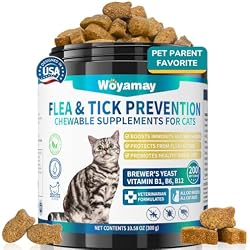 Woyamay Flea and Tick Prevention for Cats, Chewable Flea Treatment for Cats | Natural Cat Flea and Tick Treatment Chews, Daily Oral Cat Flea Treatment, Flea Prevention for Cats, Chicken Flavor, 200 Chews