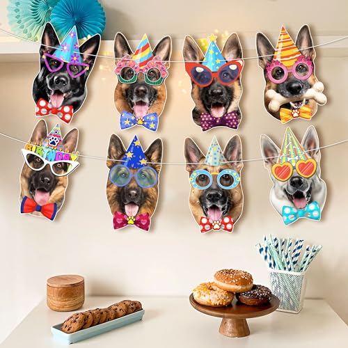 Image of German Shepherd Birthday Garland - Photographic GSD Faces Birthday Banner, Funny German Shepherd Bday Party Decoration for GSD Lovers, Easy Assembly
