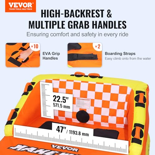 VEVOR Towable Tube for Boating, 1-2 Riders Inflatable Towable Tubes with Deck Seats and Backrest, 340 lbs Water Sport Tube for Boat to Pull, Full Nylon Cover, EVA Grab Handles and Speed Safety Valve - Image 3