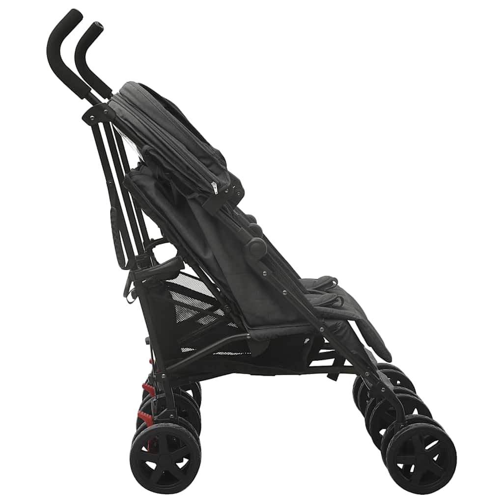 Passeggino Tandem Gemellare vitaXL Nero in Acciaio