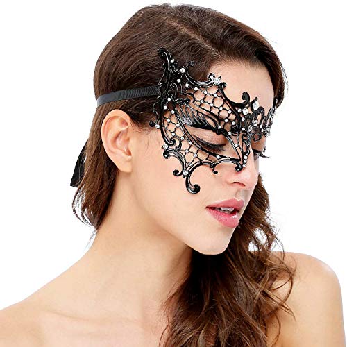 Image of Aqearl Masquerade Mask for Women Metal Mask Shiny Rhinestone Venetian Party Evening Prom Ball Mask Bar Costumes Accessory