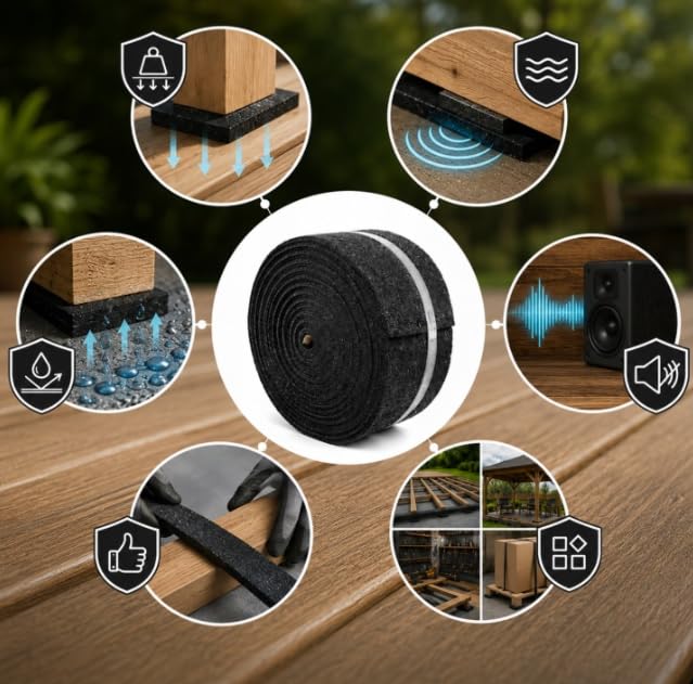 Rollo de Goma Antivibración 10 m x 100 mm x 6 mm para Terraza y Rastreles