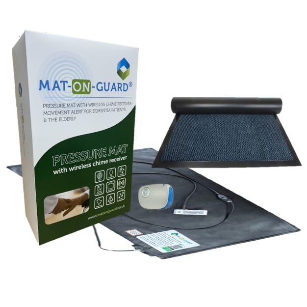 Mat On Guard IP200CM Single EXIT with Cover MAT. Wireless Floor Sensor Pressure Mat Alarm System for the Elderly and Dementia Care with Plug-in Receiver & Cover Mat. (Blue)