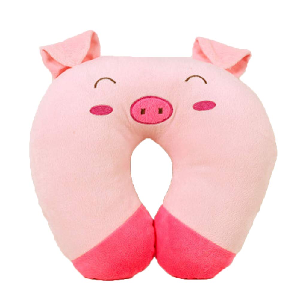 Maibar Travel Pillow Kids U-Shaped Neck Pillow Animal Warm Comfortable Travel Pillow For Airplanes Car Train (Pink pig)