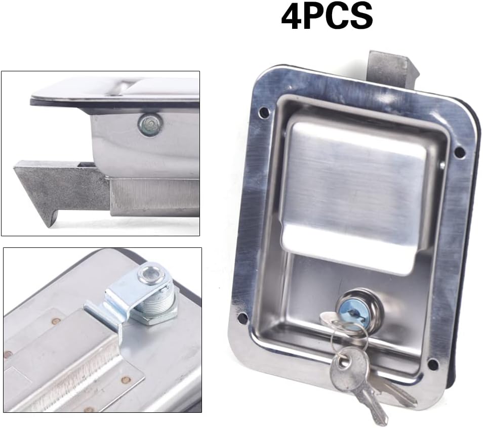 4 Trailer Paddle Door Latch Handle RV Truck Tool, 5.5"*4.25" Stainless Steel Box Lock Steel Key, Toolbox Latches, Heavy Duty, Locking Latches for Truck, Car, Van, Gasket & Keys