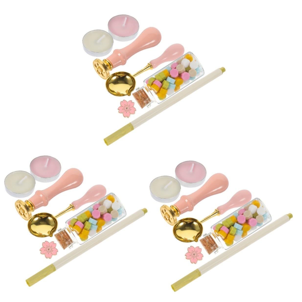 3 Sets Kreatives Wachssiegelstempel 7 Stück mit Holzgriff und Wachskügelchen Selbstgemacht Briefversiegelung für Hochzeitseinladungen und Karten