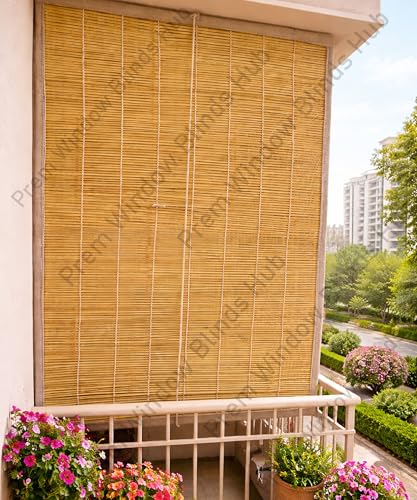 Waterproof Bamboo Curtains for Balcony Roller Rollup Blinds Bamboo Chick Curtain, Rain, Sunlight Solution, Cold Air Protection, Window,Door (Color-Natural,3ft x 10ft (W x H)