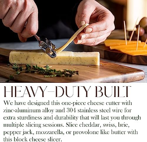 Bellemain Stainless Steel Wire Cheese Slicer - Hand Held Cheese Cutter for Cheddar, Gruyere, Raclette, Mozzarella Cheese Block, Adjustable Cheese Shaver, Thick & Thin Slicer, Cheese Curler (Silver) 3 Bellemain Stainless Steel Wire Cheese Slicer - Hand Held Cheese Cutter for Cheddar, Gruyere, Raclette, Mozzarella Cheese Block, Adjustable Cheese Shaver, Thick & Thin Slicer, Cheese Curler (Silver)