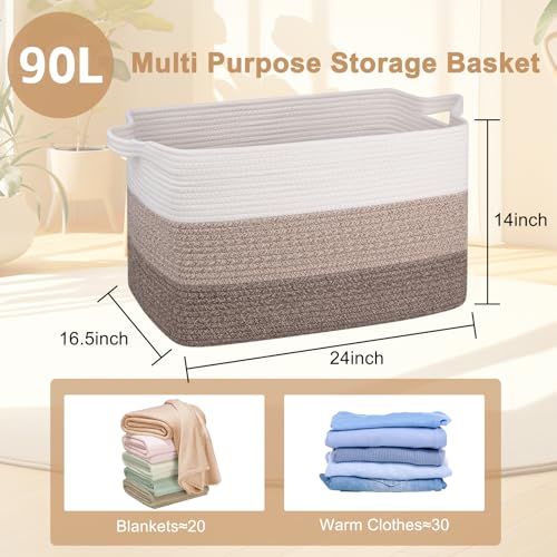 image for OIAHOMY Extra Large Blanket Basket, 90L Cotton Rope Woven Laundry Bask