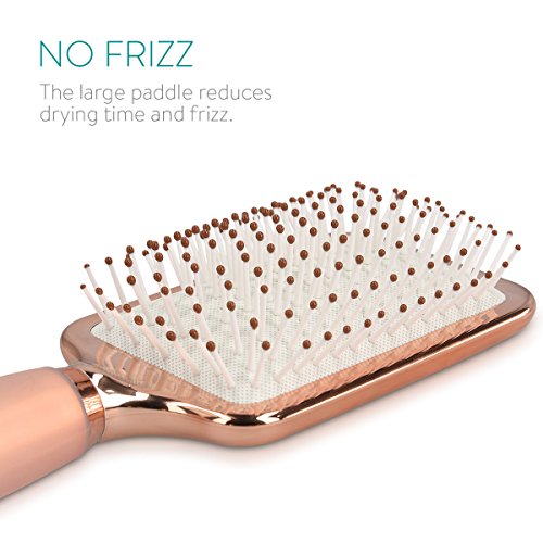 Navaris Paddle Brush Large Detangling Styling Hairbrush For All Hair Types With Conforming Comfort Gel Handle Metallic Rose Gold #TOP3