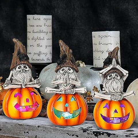 Halloween Pumpkin Light Skeleton Yoga Ornaments 3 Sets of Decorative Halloween Led Pumpkin Lights Decorations Cover