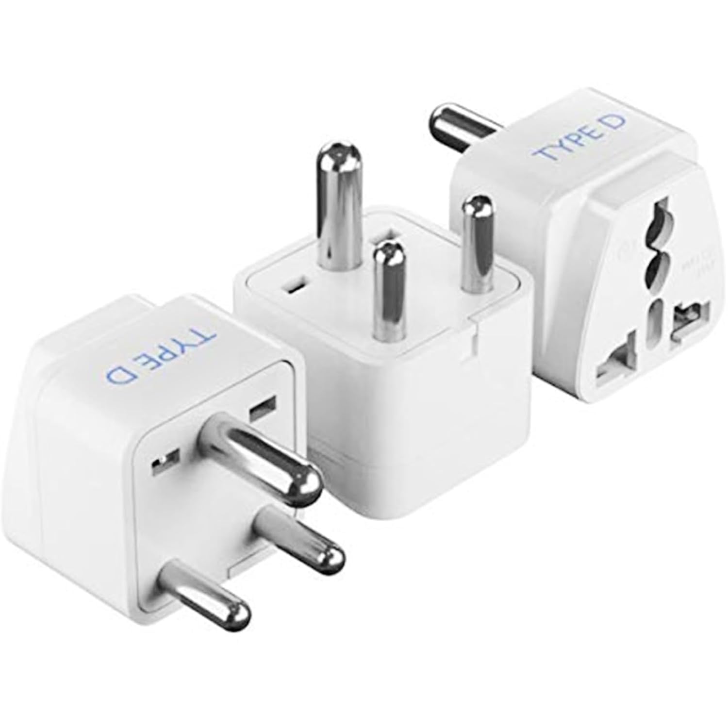 Ceptics Adaptador de Enchufe de Viaje de India (Tipo D) para Pakistán, Nepal, Bangladesh - Paquete de 3 [Conectado a Tierra y Universal] (GP-10-3PK)