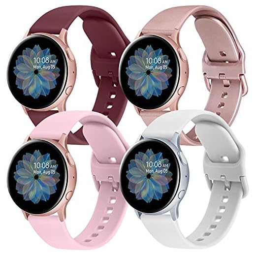 AiZnoY Einzigartiger Stil Halskette Choker Halskette Halsband Für Damen Mädchen Rotwein 7 WARME 4 Stück Armband Kompatibel mit Samsung Galaxy Watch Active / Active 2 40mm 44mm Armband, 20mm Neue Weiche TPU Ersatz Armbänder für Galaxy Watch 3 41mm/Gear Sport (Rotwein+Rosa+Weiß+Roségold)