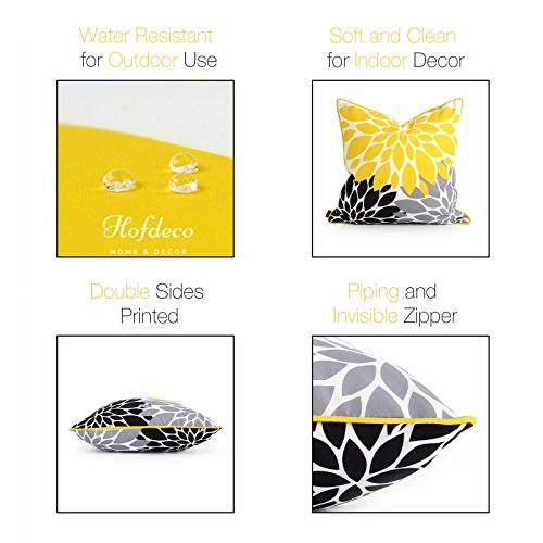 Hofdeco Kissenbezug für drinnen und draußen, wasserabweisend, für Terrasse, Lounge-Sofa, Gelb, Grau, Schwarz… – Bild 5