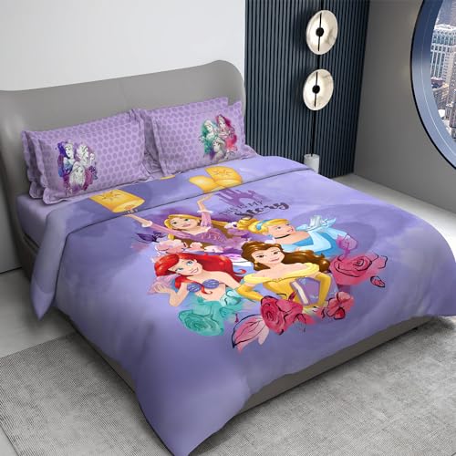 Image of Sassoon Disney Princess Story Digital Printed 100% Cotton Bedsheet with 2 Pillow Covers in 300TC
