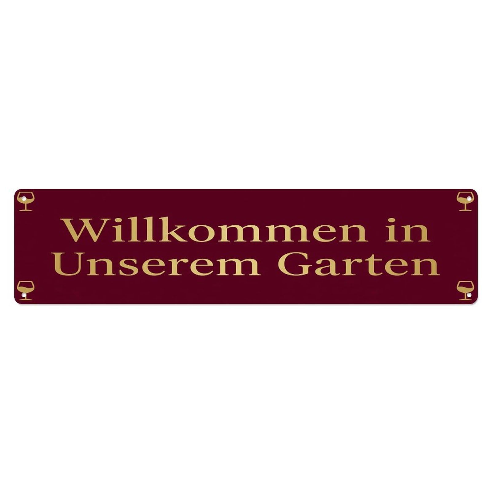 Vintage Welcome to Our Garden Wine Red Metal Tin Sign