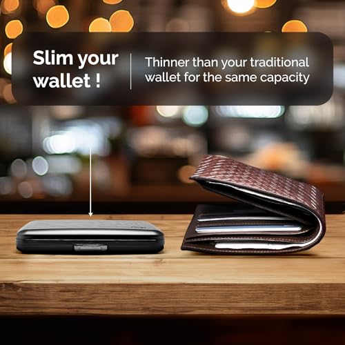 ÖGON -DESIGNS- Aluminum Wallet, Large Capacity with Metal Lock, RFID Protection Against Fraud and demagnetization, Smart Case Oslo Large Model (Aluminium Black)