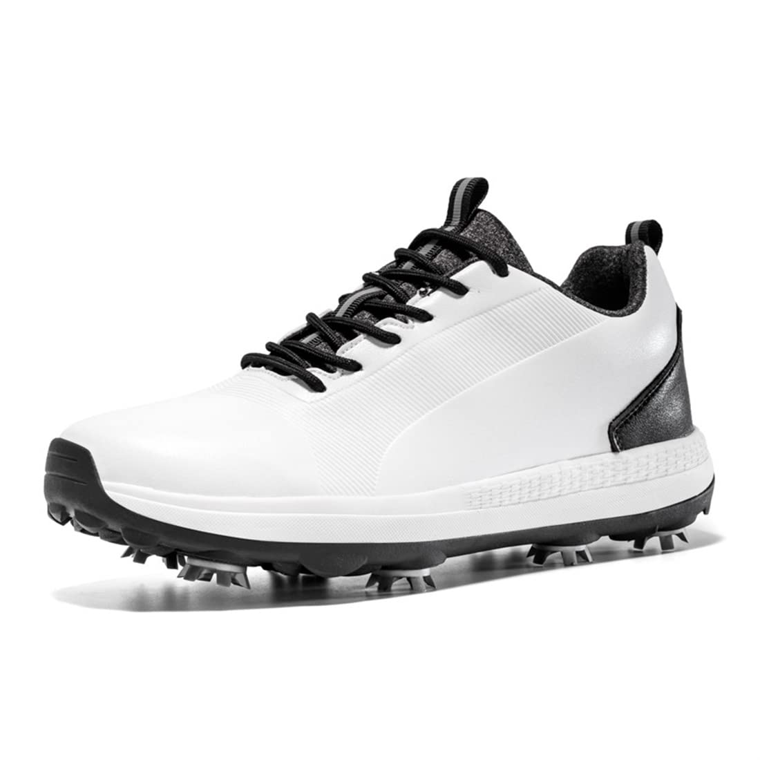 VEACAM Mens Golf Shoes Waterproof Golf Trainers Fashion Golfing Fitness Sneakers Casual Outdoor Spiked Walking Shoes,White,12