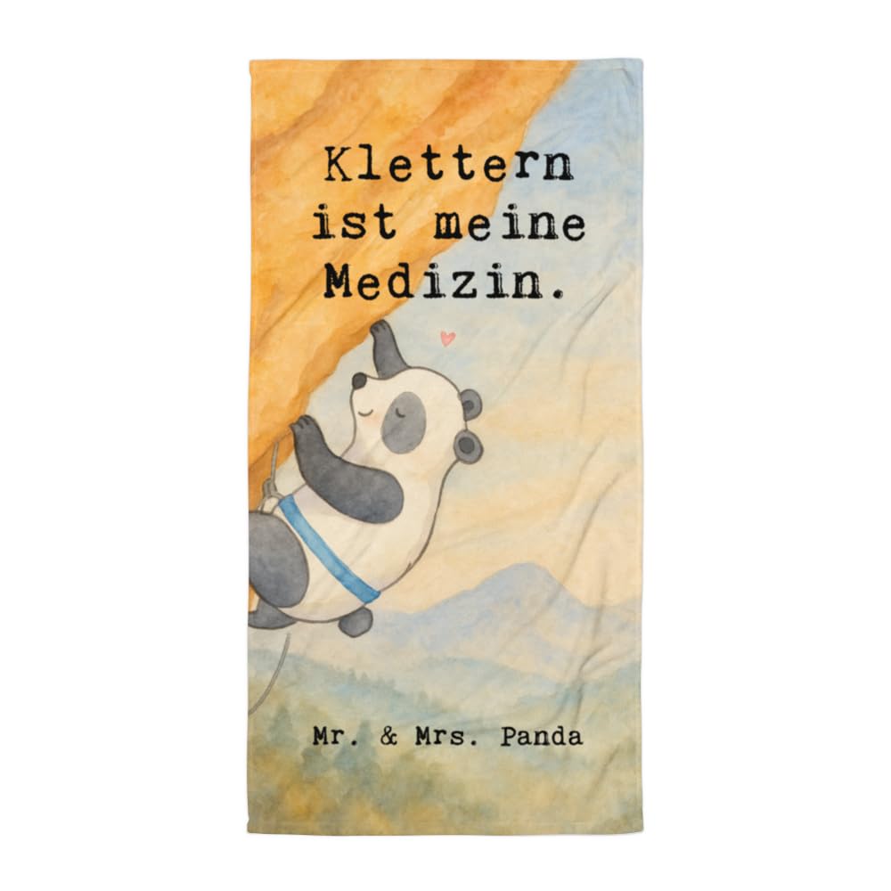 Mr. & Mrs. Panda Reisehandtuch Panda Klettern Design - Geschenk, Strandlaken, Großes Handtuch, Badehandtuch, Frottee-Handtuch, Kletterhalle, Duschtuch, Klettersport, Bouldern
