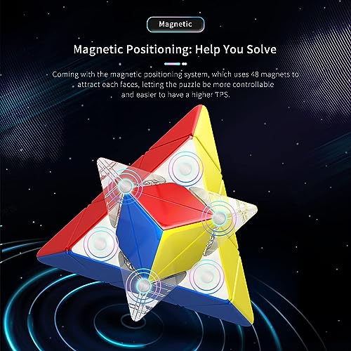 Image of HAWKISTER Kid Moyu Rs Pyraminx Magnetic 3X3 Mfjs Magic Speed Cube Puzzle, Rs Pyramid M Stickerless Cube (2022 Magnetic Version)