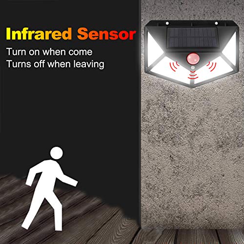 Solar Lights Outdoor, 100 LEDs, 3 Adjustment Modes, Wireless Motion Sensor Light with 270° Wide Angle, IP65 Waterproof, Motion Sensor Security Solar Power Wall lamp(4 Pack)