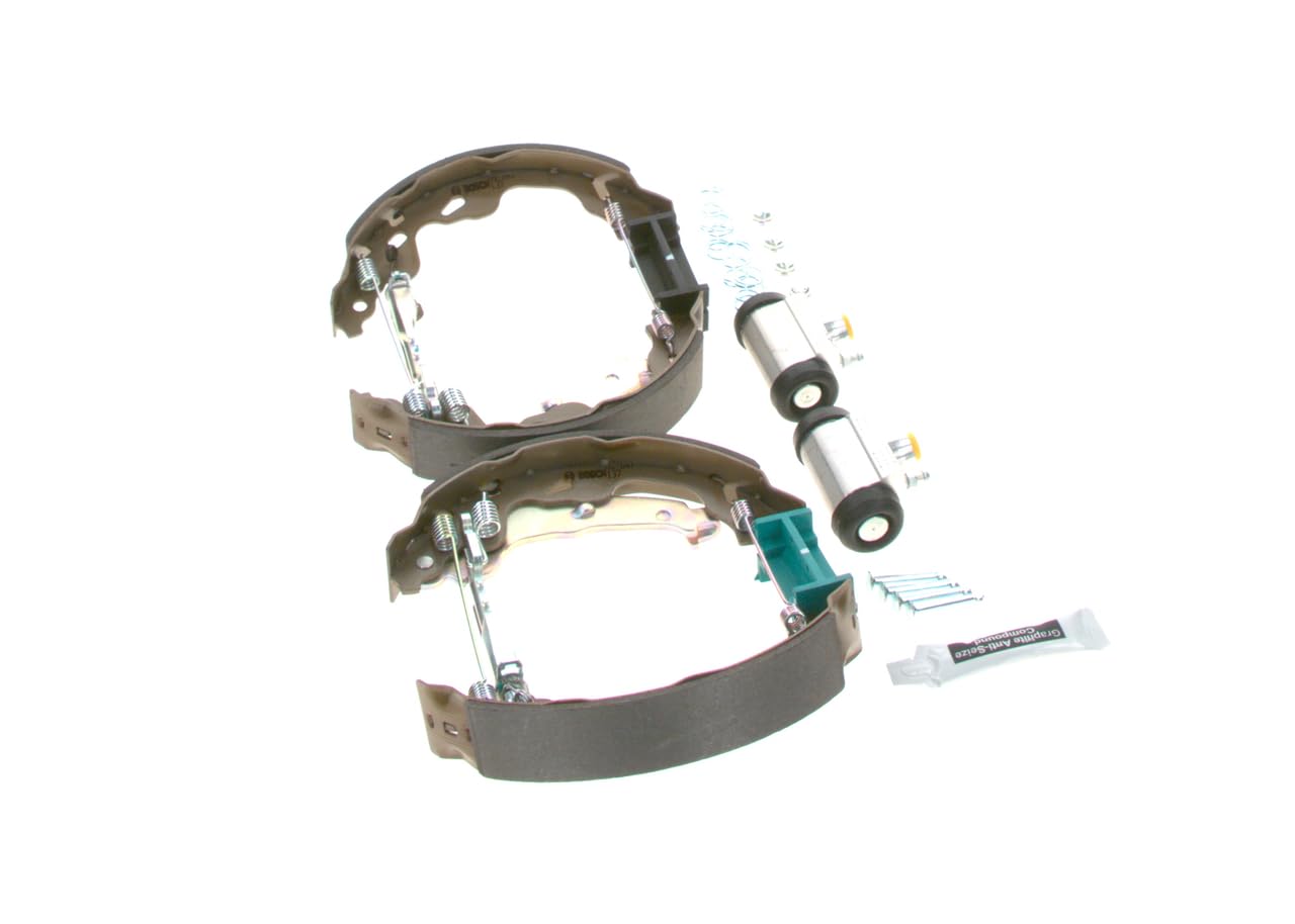 BOSCH Kit ganasce freno 0204114151 | Kit freno a tamburo posteriore - 1 set preassemblato, 2 cilindri freno a ruota, 4 ganasce freno
