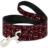 Marvel Comics - Correa para mascotas, correa para perro, logotipo de Deadpool Splatter disperso negro, rojo y blanco, 4 pies de largo, 1.0 pulgadas de ancho