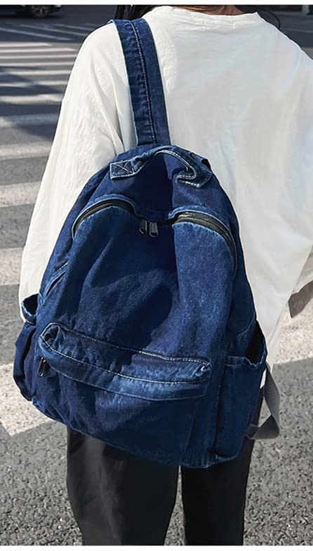 Image of MaxxCloud Vintage Denim Laptop Backpack Casual Canvas Daypack Handbag Purse Lightweight Rucksack Shoulder Bag