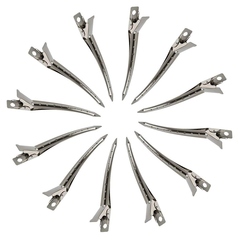 MF® 24 Packs Duck Bill Clips, Bantoye 3.5 Inches Rustproof Metal Alligator Curl Clips with Holes for Hair Styling, Hair Coloring, Silver