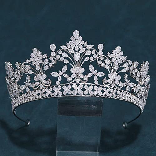 FASNAHOK Floral CZ Bridal Tiaras for Wedding Cubic Zirconia Birthday Crowns for Women Handmade Headpieces Princess Hair Jewelry Accessories Silver