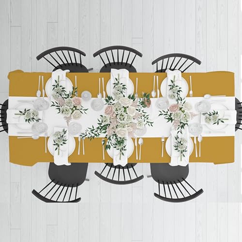 Image of HOME COLORS.IN Cotton Plain 8 Seater Table Cover - Machine Washable - Durable - Dining Table Cloth - 60 x 96 Inch - Reef Gold